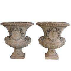 Exceptional Pair of Italian Neoclassical Style Campagna Form Terracotta Urns