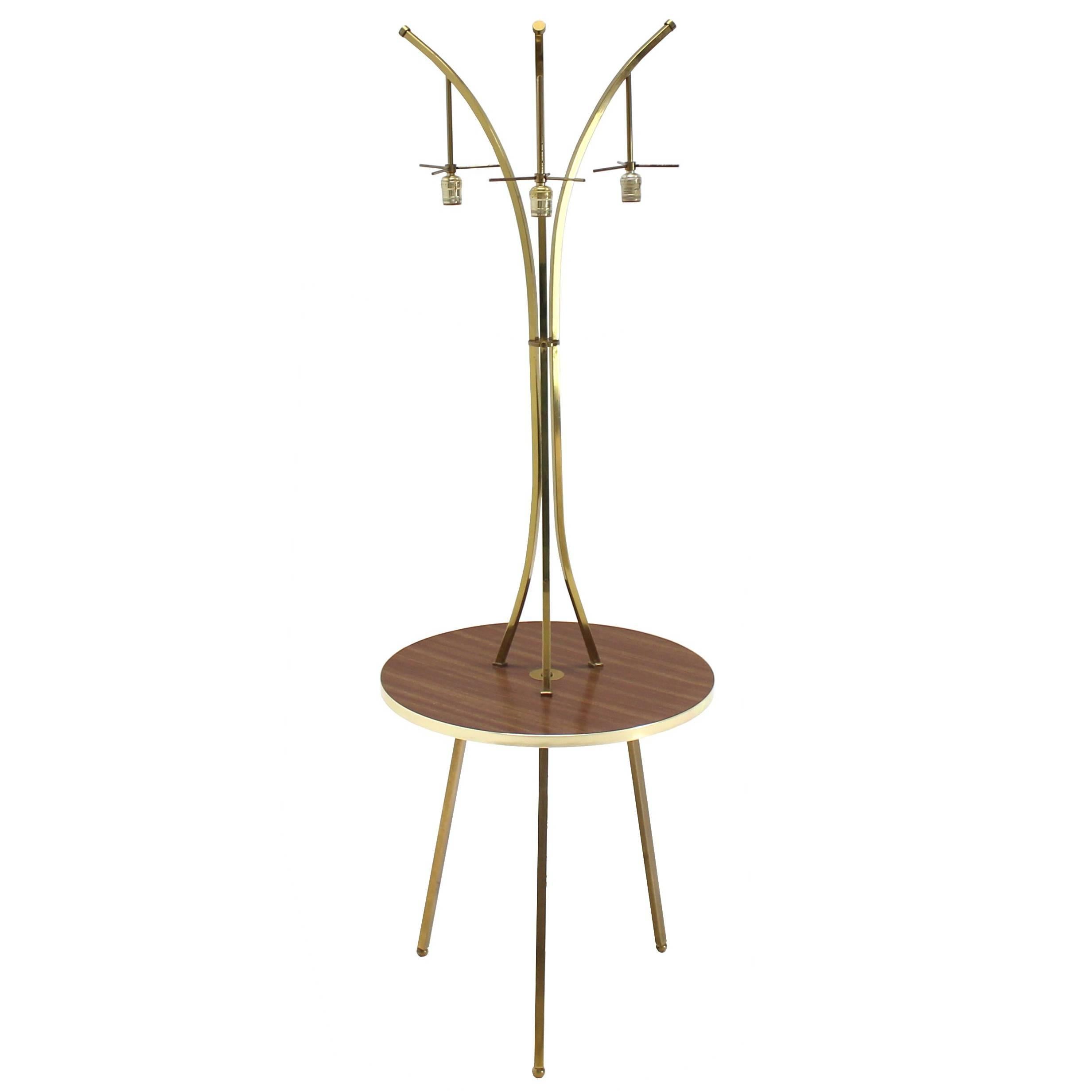 Brass Tri Leg Tripod Base Round Side Table Floor Lamp For Sale