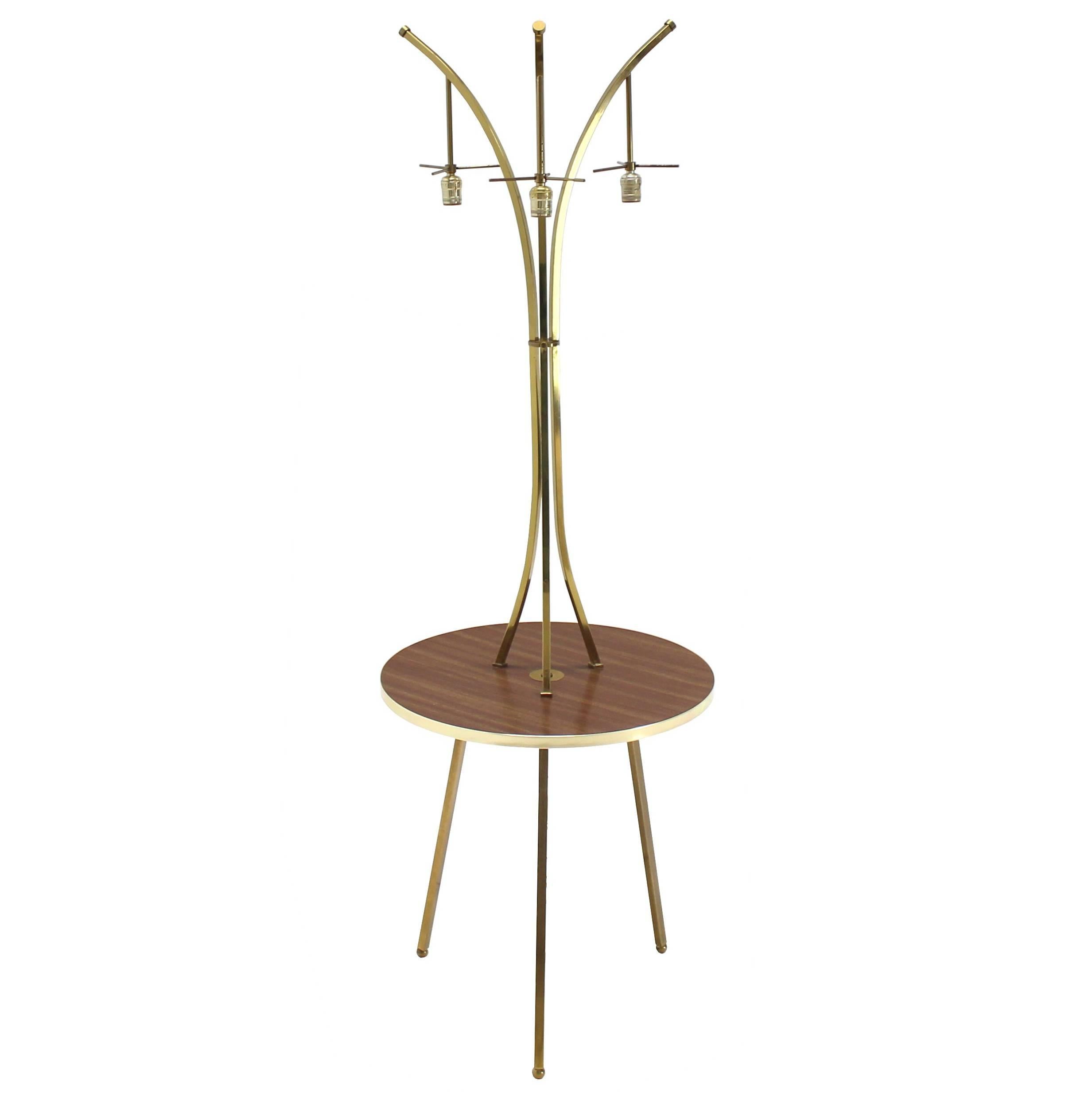 Brass Tri Leg Tripod Base Round Side Table Floor Lamp