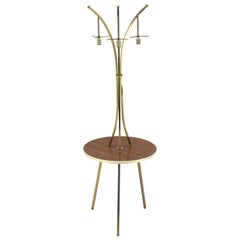 Used Brass Tri Leg Tripod Base Round Side Table Floor Lamp