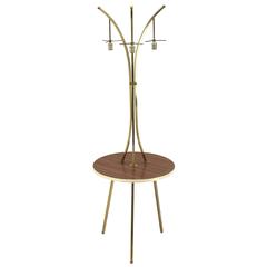 Vintage Brass Tri Leg Tripod Base Round Side Table Floor Lamp