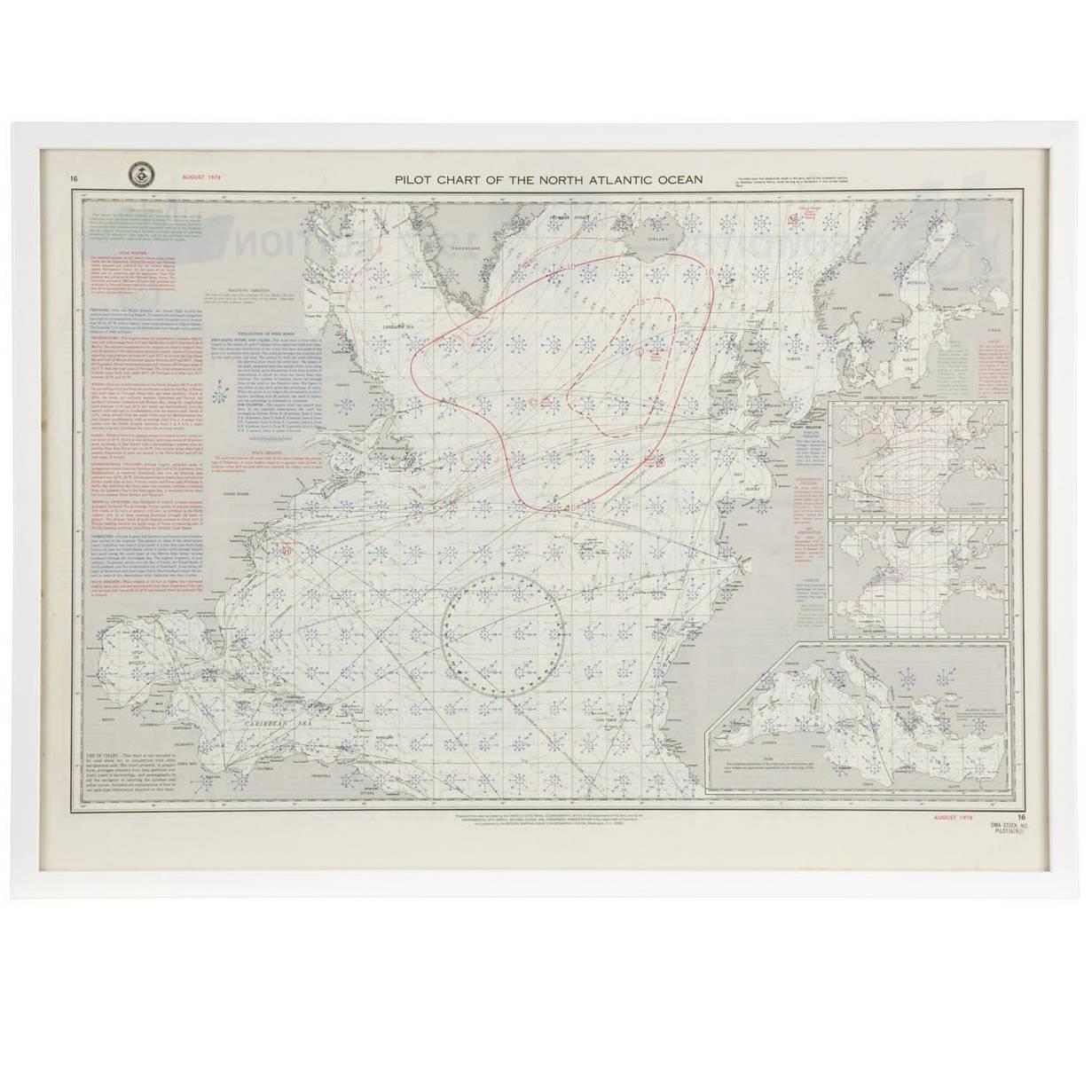 Vintage Pilot Chart of the North Atlantic Ocean