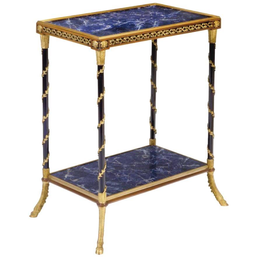 Rare Versace Face Lapis Lazuli Bronze Mahogany Two-Tiered Foyer Side Table For Sale