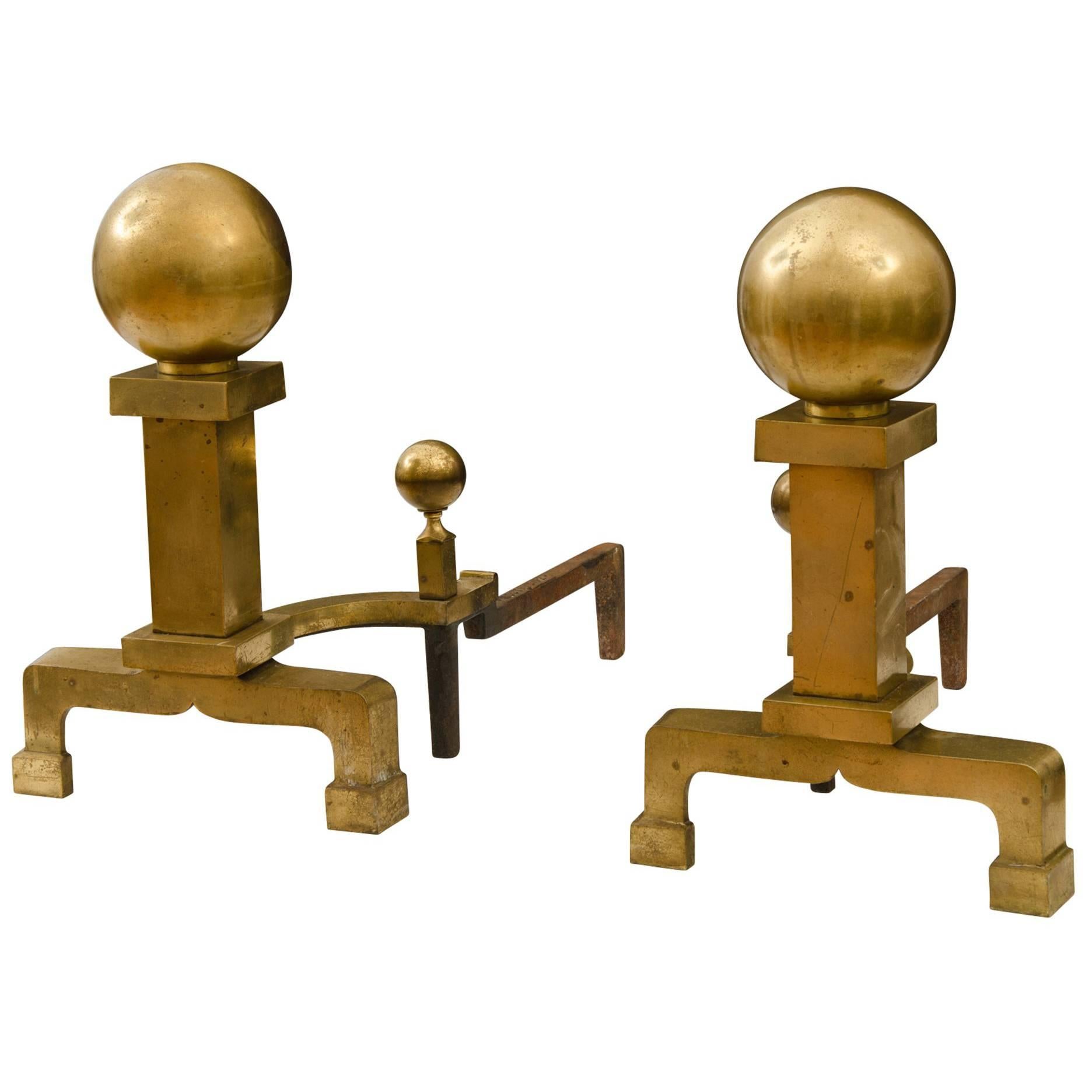 Impressive Brass Andirons by Rostand, circa 1830s For Sale