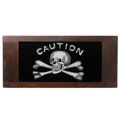 Reverse-Painted Glass Caution Sign with Skull, circa 1880s