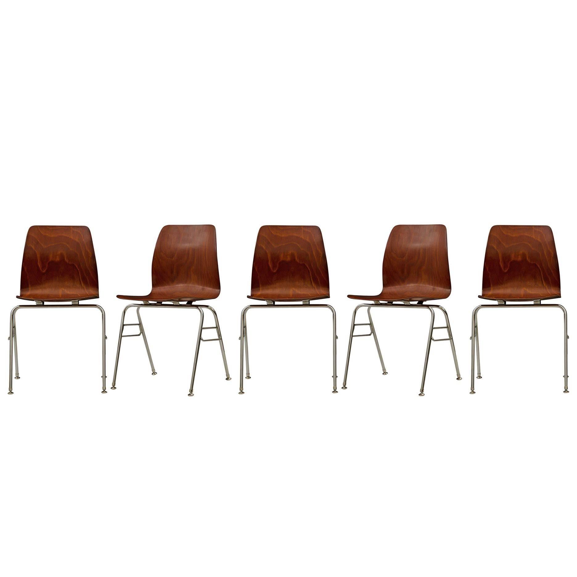 Set of Five Bent Plywood Chairs, circa 1960s