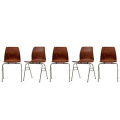 Vintage Set of Five Bent Plywood Chairs, circa 1960s