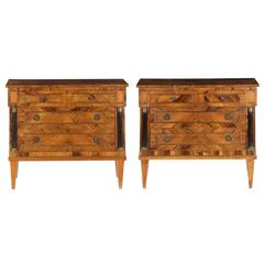 Pair of Empire Style Parcel Ebonized Chest of Drawers with Exotic Veneers