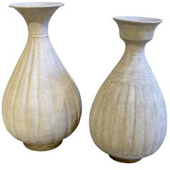 Cream Colored Fluted Vases, Thailand, 19th Century 11