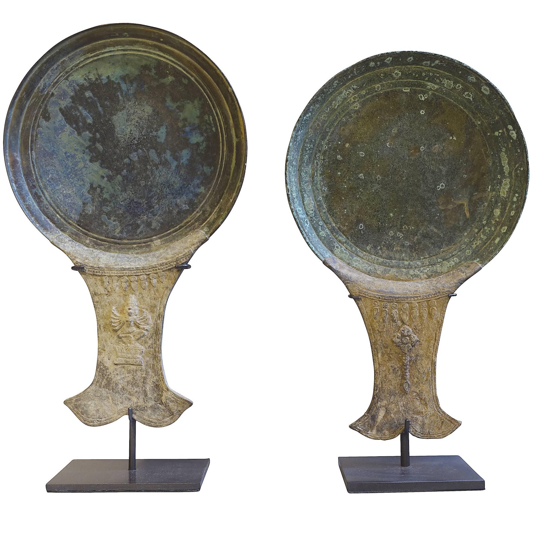15th Century Pair of Bronze Mirror Backs, Cambodia