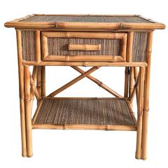 1940s French Natural Bamboo and Grasscloth Side Table