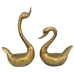 1960s Large Brass Swan Statues, Pair