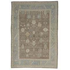 Modern Turkish Oushak Rug with Transitional Style in Neutral Colors