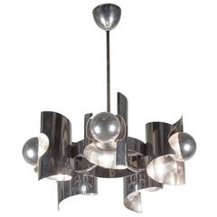 Stainless Steel Six-Arm Chandelier, French, 1960s 4