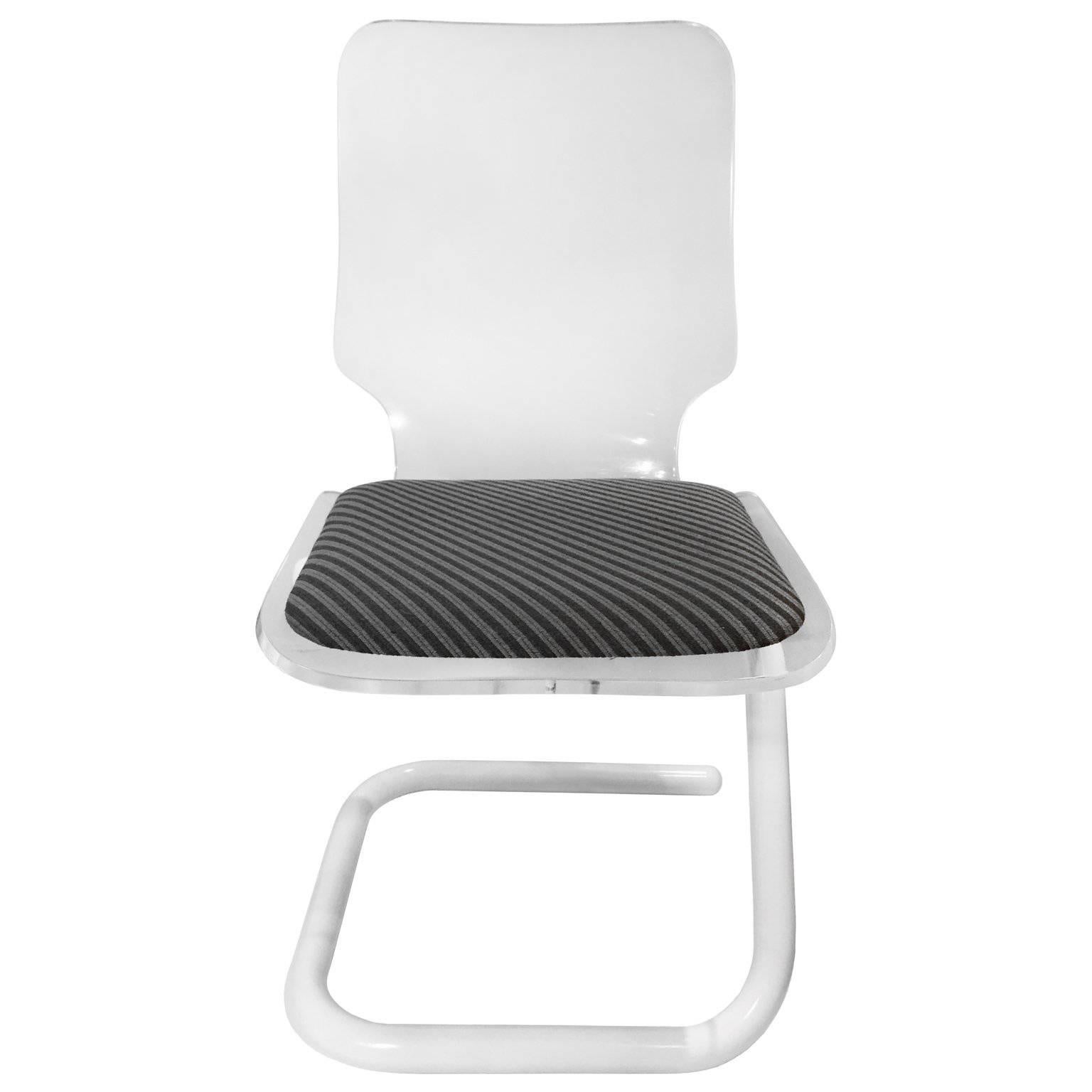 Lucite and Powder Coated Chrome Tube Z-Base Desk Chair For Sale