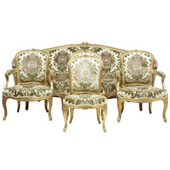 Antique Fine 19th Century Five-Piece Gilt Salon Living Room Suite