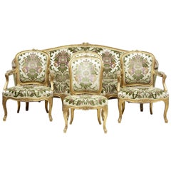 Fine 19th Century Five-Piece Gilt Salon Living Room Suite