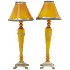 Antique Unusual Pair of Art Deco Orange Bakelite Table Lamps