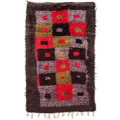 Vintage Turkish Handwoven Central Anatolian Pink Green and Purple Tulu Rug
