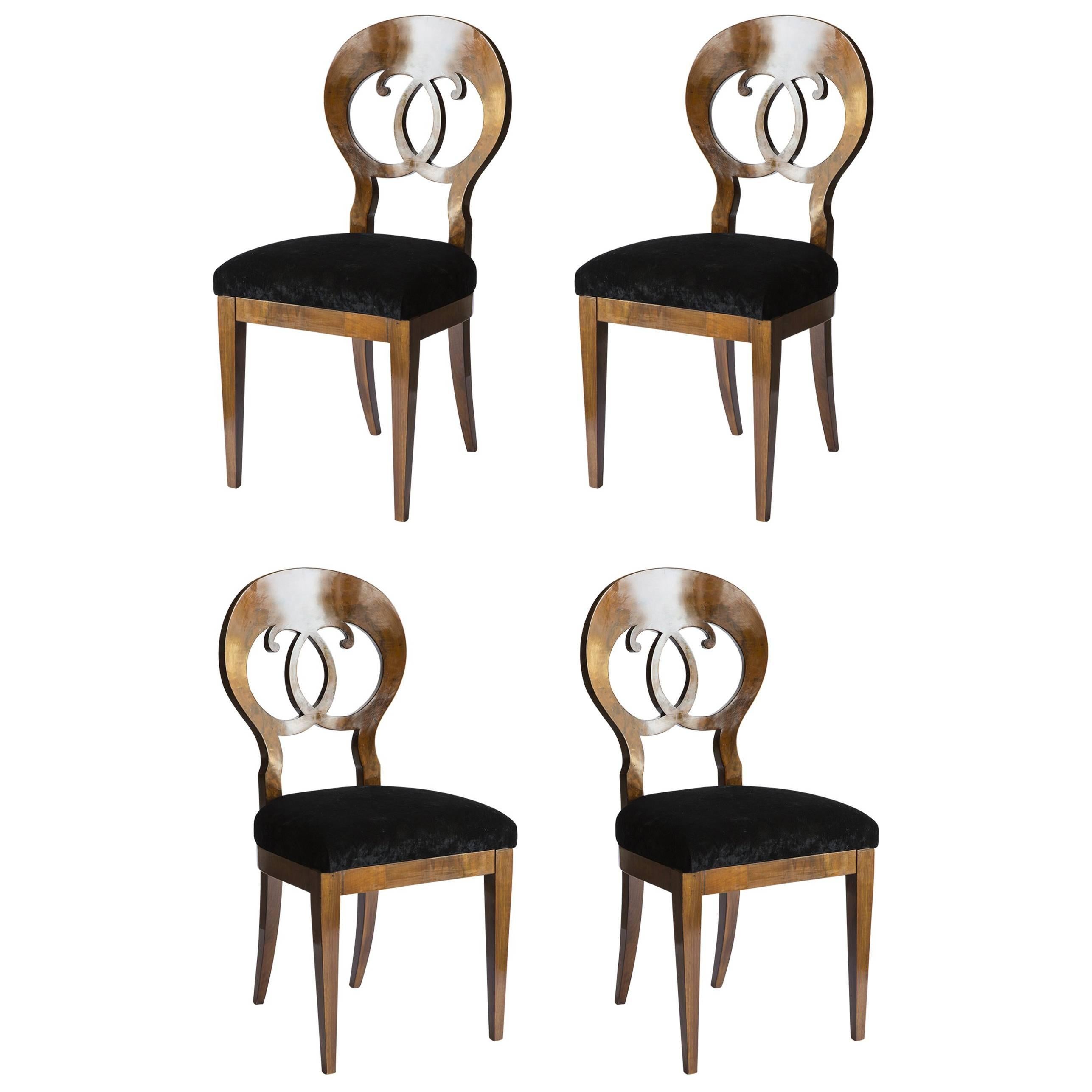 Set of 4 Seats Biedermeier Style Briarwood
