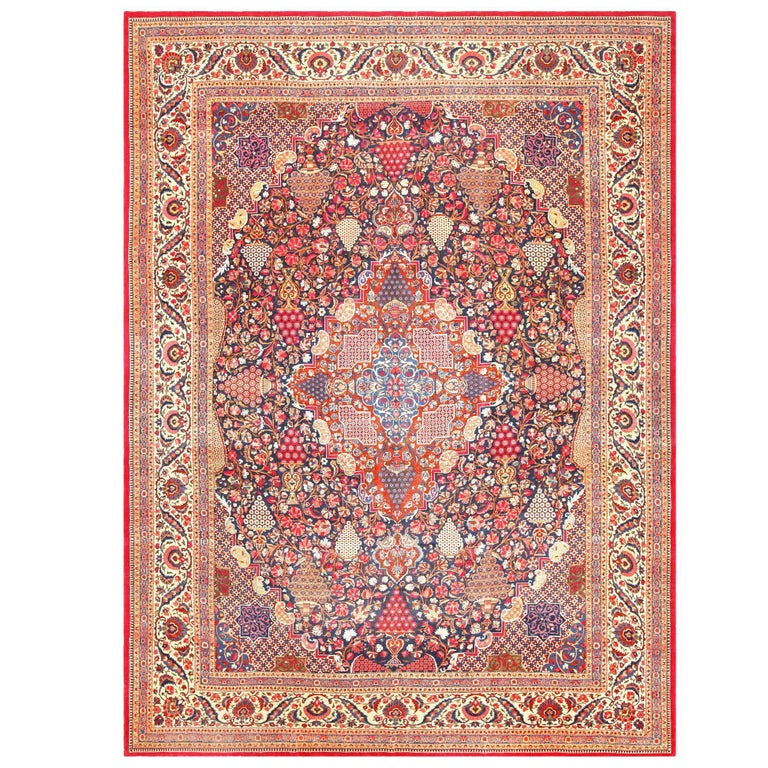 Beautiful Antique Persian Kashan Dabir Rug For Sale at 1stdibs