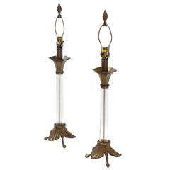 Pair of Chapman Art Deco Nouveau Brass and Glass Table Lamps Mid Century Modern 10
