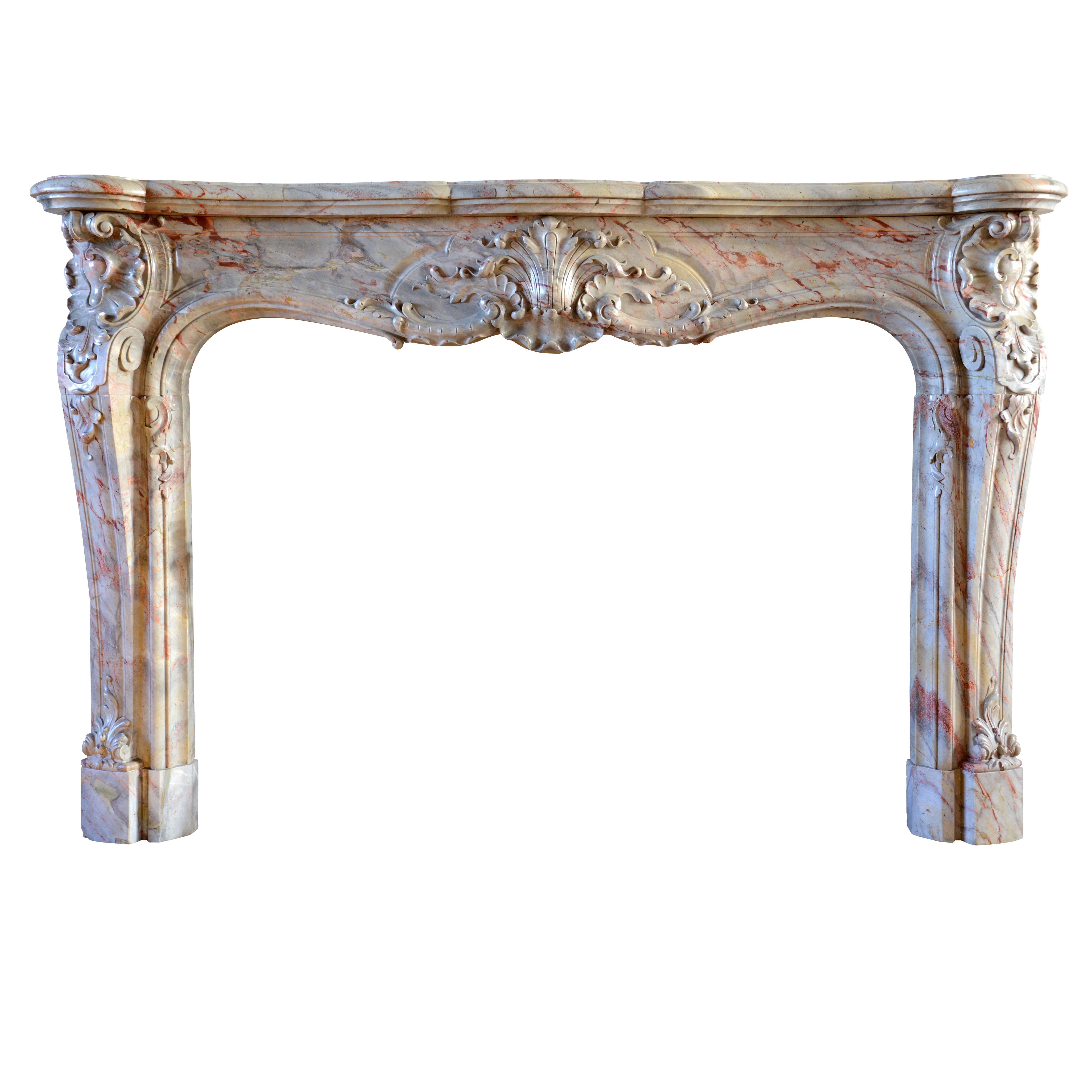 Sarrancolin Marble Louis 15 Fireplace, 19th Century For Sale