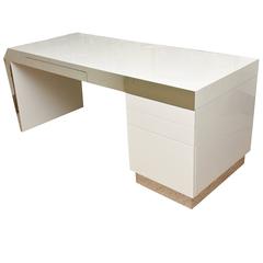 Monumental Stainless Steel and White Lacquered Wood Angled Desk 7