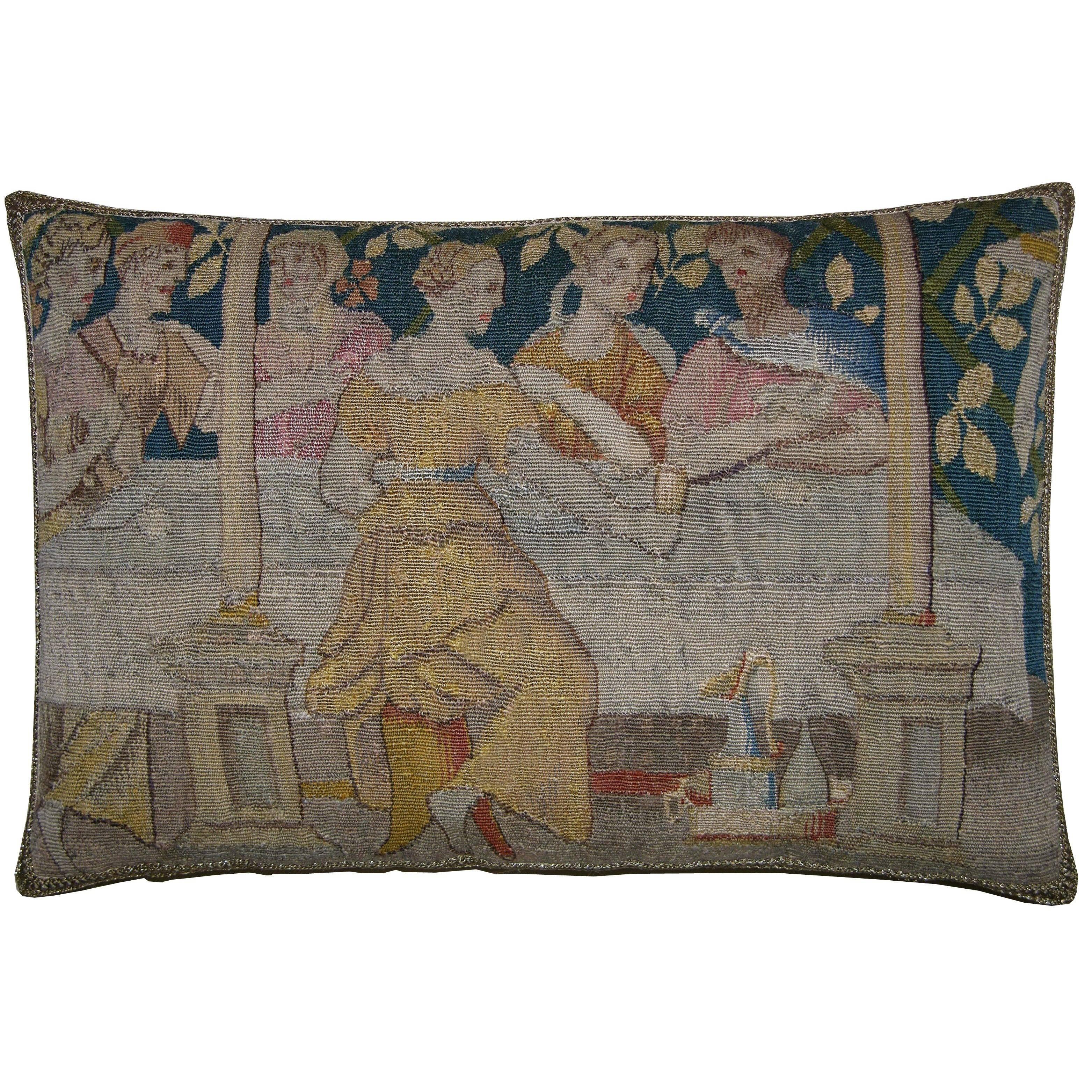 Antique Brussels Tapestry Pillow, circa 17th Century For Sale