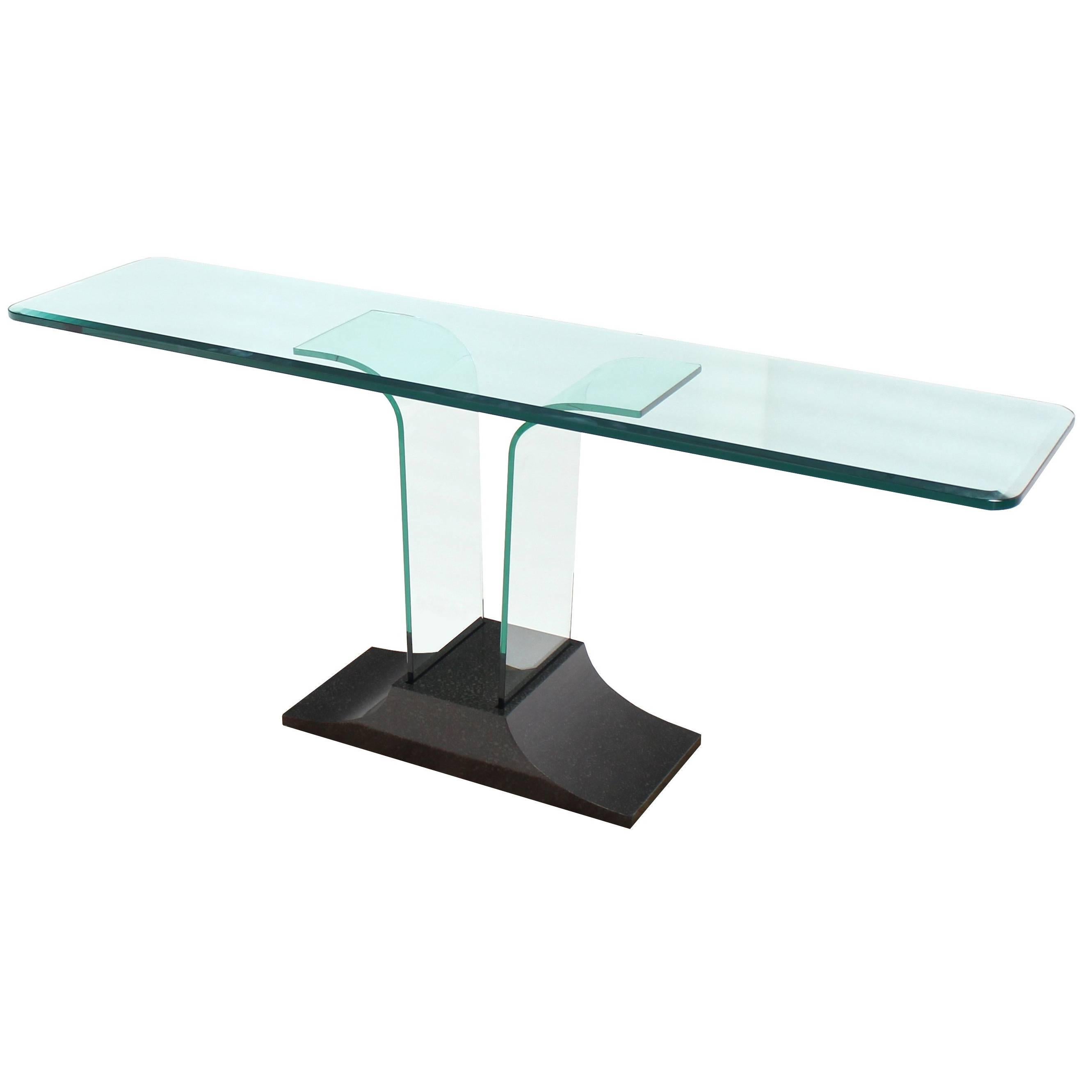 Large Bent Glass Italian Mid Century Modern Console Sofa Table
