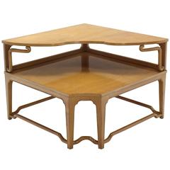 Large Mid Century Modern Asian Inspired Corner Two Tier Step Table