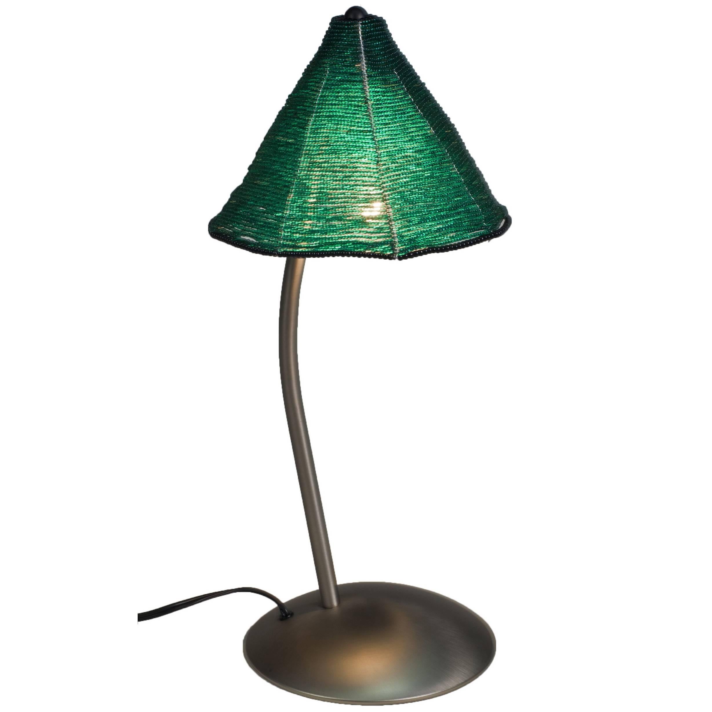 Nickel & Green Glass Bead Shade Perlina Table Lamp by Pamio & Toso for Leucos For Sale