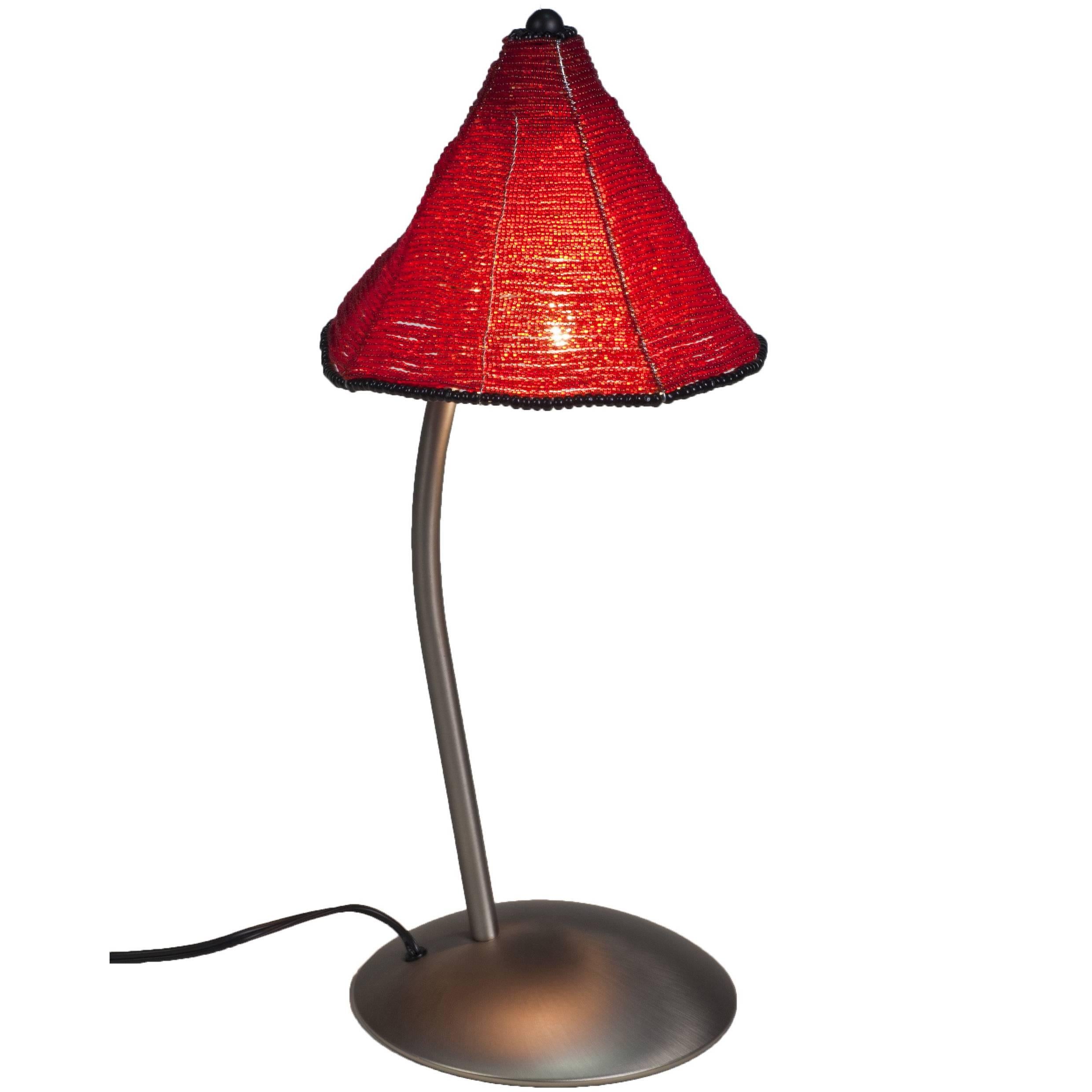 Nickel & Red Glass Bead Shade Perlina Table Lamp by Pamio & Toso for Leucos For Sale