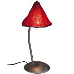 Vintage Nickel & Red Glass Bead Shade Perlina Table Lamp by Pamio & Toso for Leucos