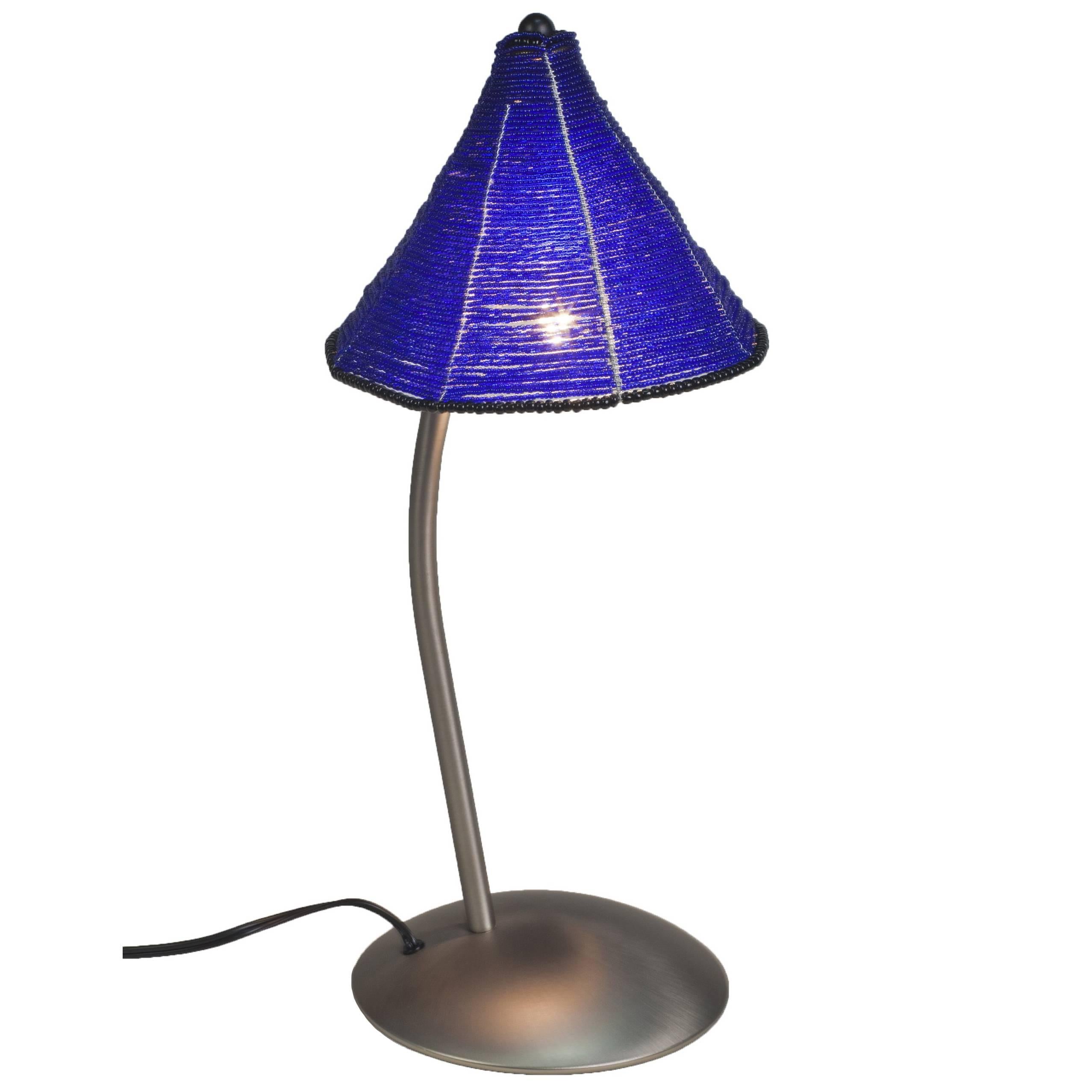 Nickel & Blue Glass Bead Shade Perlina Table Lamp by Pamio & Toso for Leucos For Sale