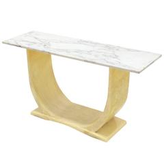 Table d'entrée console moderne mi-siècle avec base en forme de U et plateau en marbre 