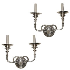 Vintage Silver Plated Double Light Sconces