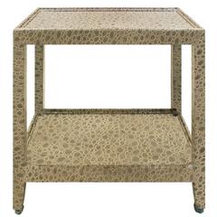 Karl Springer "Telephone Table" End Table in Embossed Leather 1970s, Signed 4