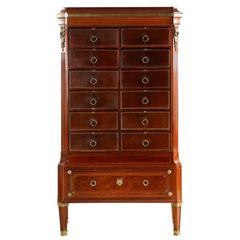 French Neoclassical Antique Mahogany and Leather Cartonnier Chest of Drawers