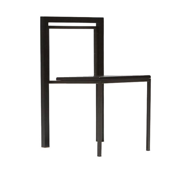 Ebonized Oak and Blackened Steel Dining Chair For Sale