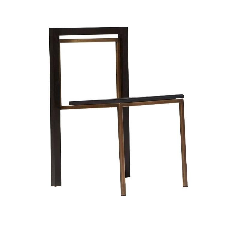 Silla de Comedor de Roble Ebonizado y Latón Antiguo