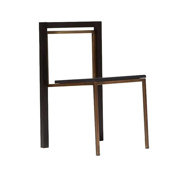 Ebonized Oak and Antique Brass Dining Chair For Sale