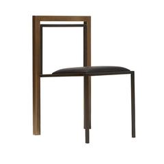 Black Leather and Antique Brass Dining Chair with Blackened Steel Frame 3