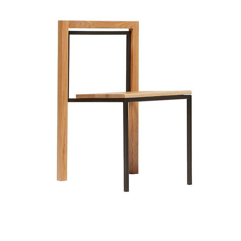 Oak and Blackened Steel Dining Chair For Sale
