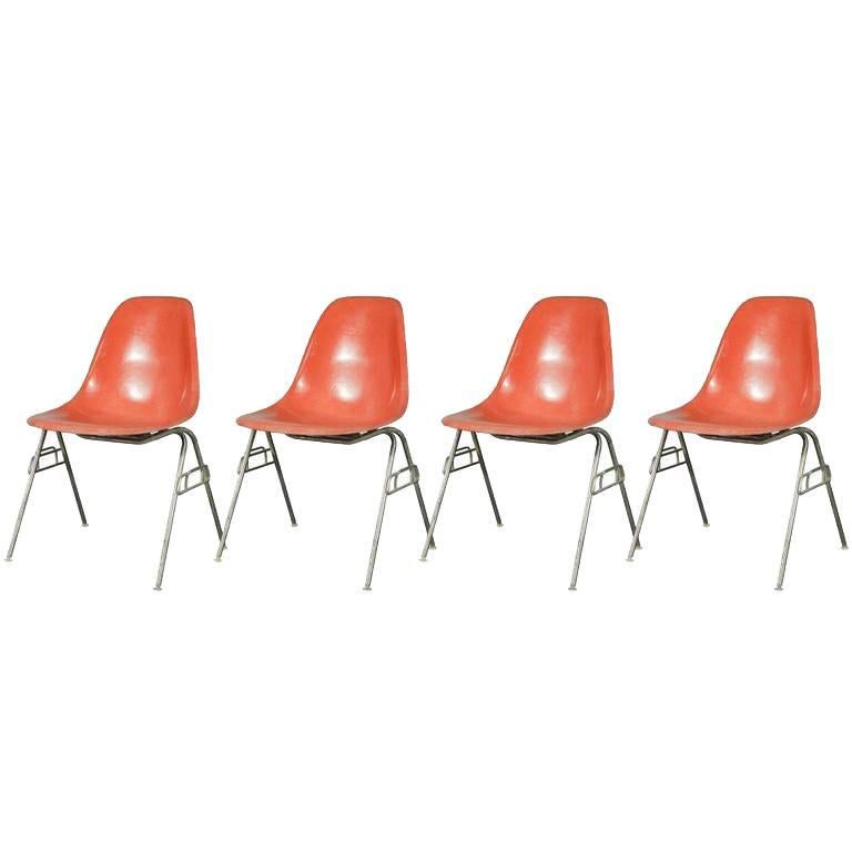Eames for Herman Miller DSS Orange Fiberglass Shell Chair For Sale