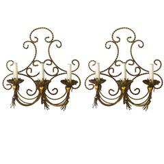 Hollywood Regency Italian Gilt Rope and Tassel Scones, Pair 3