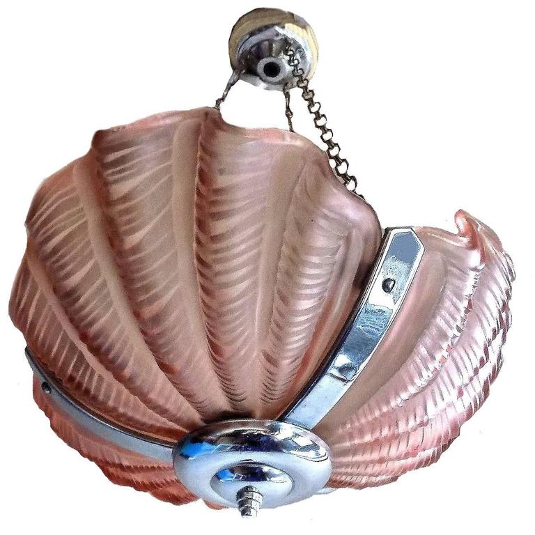 English 1930s Art Deco Shell Cranberry Ceiling Light At 1stdibs