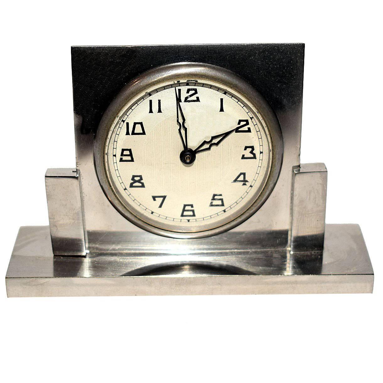 French 1930s Art Deco Miniature Chrome Clock