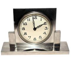 Retro French 1930s Art Deco Miniature Chrome Clock