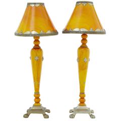 Unusual Pair of Art Deco Orange Bakerlite Table Lamps